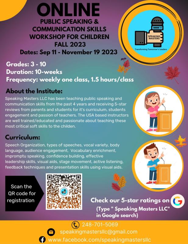 Online Public Speaking & Communication Skills Workshop for Children