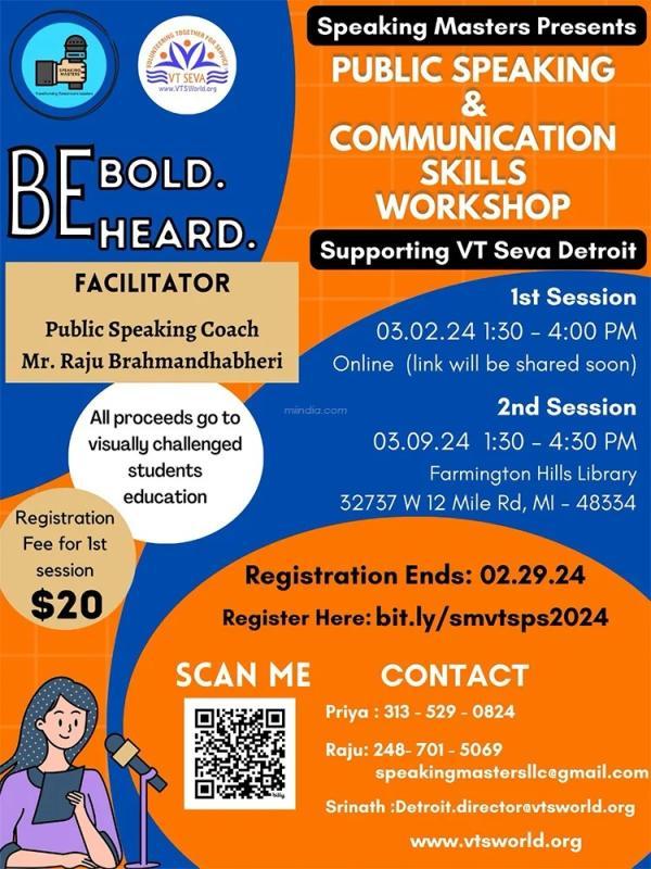 Speaking Masters & VT Seva Detroit Public Speaking & Communication Skills Workshop