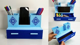 DIY - Making Desktop Organizer with  Waste Paper | Pen Holder Organizer | Paper Crafts