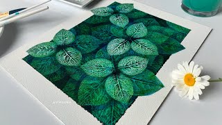 Depth Green Leaves painting process  Summer landscape 